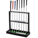XCSOURCE Wooden Golf Putter Stand, Golf Club Holder Stand Floor Display Rack, Golf Club Rack for 8 Clubs and 12 Balls Storage, Golf Club Organizer for Indoor Home Office Club Simulator