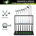 XCSOURCE Wooden Golf Putter Stand, Golf Club Holder Stand Floor Display Rack, Golf Club Rack for 8 Clubs and 12 Balls Storage, Golf Club Organizer for Indoor Home Office Club Simulator