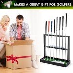 XCSOURCE Wooden Golf Putter Stand, Golf Club Holder Stand Floor Display Rack, Golf Club Rack for 8 Clubs and 12 Balls Storage, Golf Club Organizer for Indoor Home Office Club Simulator