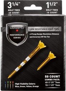 Generic Maxfli Performance Series Low Resistance 3 1/4'' & 1 1/2'' Assorted Golf Tees - 50 Pack