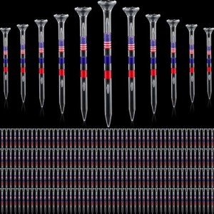 JellyArch 200 Pack Golf Tees 3 1/4'' Plastic Golf Tees USA American Flag Reduce Side Spin and Friction Transparent Long Tees Bulk with 6 Prongs Accessories for Men