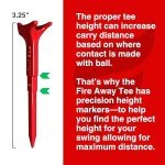 FIRE AWAY Premium Golf Tees, Reduced Ball Spin, Less Friction & Precision Height Markers for Perfect Trajectory, Made of Special Unbreakable Advanced Composite Blend (Red, Pack of 12)