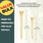 FINGER TEN Bamboo Golf Tees Wood 2 3/4 3 1/4 Inch Wooden Tee Color Bulk 250/500/1000/2000 Count for Men Women Kids (Natural, 1000 Count(2 3/4 Inch))