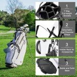 KVV Lightweight Golf Stand Bag with 7 Way Full-Length Dividers, 5 Zippered Pockets, Automatically Adjustable Dual Straps，Elegant Design(White)