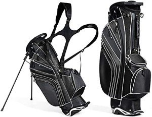 Mayjooy Golf Stand Bag, Portable Carry Golf Bag w/Ergonomic Dual Straps & 6 Way Top Divider, Lightweight Carry Organizer Pocket w/Umbrella Ring, Ideal for Men & Women (Black)