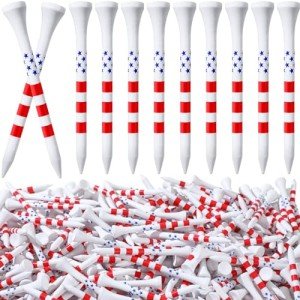 Mudder 600 Pcs 3-1/4" Golf Tees USA Stars and Stripes American Flag Golf Tees Bulk Bamboo Patriotic Golf Tees Long Red White and Blue Golfing Tees for Men Women(Novel)