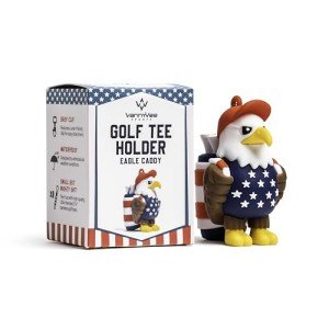 VannyVee Sports Eagle Caddy Golf Tee Holder, Includes 8 USA Themed Golf Tees, Fun Golf Accessories for Men and Women, Stylish Golf Bag Accessory and Golf Gift