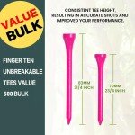FINGER TEN Bamboo Golf Tees Wood 2 3/4 3 1/4 Inch Wooden Tee Color Bulk 250/500/1000/2000 Count for Men Women Kids (Bright Pink, 500 Count(2 3/4 Inch))