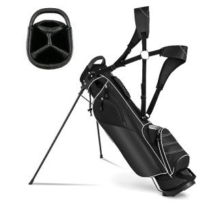 OFFICEJOY Golf Stand Bag, Portable Golf Clubs Bag w/4 Way Dividers, 4 Pockets, Adjustable Shoulder Straps, Pencil Golf Bag w/ 2 Non-Slip Stand, Lightweight Golf Bag for Men Women (Black)