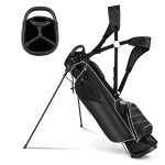 OFFICEJOY Golf Stand Bag, Portable Golf Clubs Bag w/4 Way Dividers, 4 Pockets, Adjustable Shoulder Straps, Pencil Golf Bag w/ 2 Non-Slip Stand, Lightweight Golf Bag for Men Women (Black)
