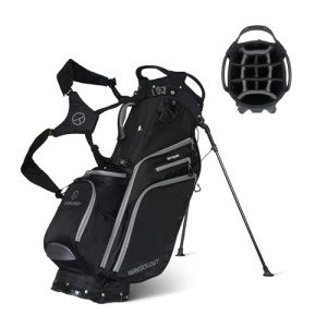 T WINSOLOGY Pro Golf Stand Bag, 14 Way Top with Full Length Dividers, Lightweight Carry Bag with Dual Straps, Ergonomic Back Support, 10 Pockets with Cooler & Waterproof Pocket, for Men and Women