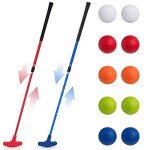 Lenwen 2 Pcs Golf Putter for Men Women Adjustable Length Two Way Putter Right or Left Handed Golfers Mini Golf Club with Practice Balls for Adults(Blue, Red)