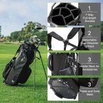 KVV Lightweight Golf Stand Bag with 7 Way Full-Length Dividers, 5 Zippered Pockets, Automatically Adjustable Dual Straps，Elegant Design(Black)