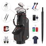 KVV Lightweight Golf Stand Bag with 7 Way Full-Length Dividers, 5 Zippered Pockets, Automatically Adjustable Dual Straps，Elegant Design(Black)