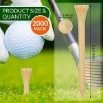 Mudder 2000 Pcs Bamboo Golf Tees Bulk Professional Golf Tees Reduce Friction Side Spin for Club Men Women Kids Accessories(2-3/4 Inch,Natural Wood Color)