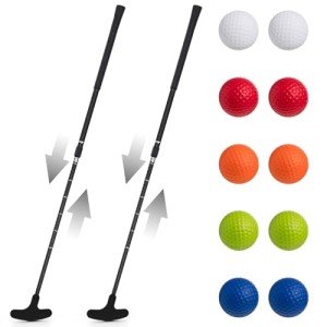 Lenwen 2 Pcs Golf Putter for Men Women Adjustable Length Two Way Putter Right or Left Handed Golfers Mini Golf Club with Practice Balls for Adults(Black)