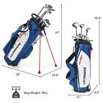 OFFICEJOY Golf Clubs Set, Complete Golf Clubs Set w/Golf Stand Bag, 460cc Alloy Driver, 3# Fairway Wood, 4# Hybrid, 6#, 7#, 8#, 9# & P# Irons, Free Putter, Portable Golf Set for Men Women, Blue