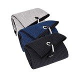 LUSTEMBER 3 Pack Large Golf Towels, 16" x 24" Tri-Fold Portable Microfiber Fabric Waffle Pattern Golf Towel for Golf Bag with Carabiner Clip to Quickly Remove Sand, Mud, Dirt and Sweat