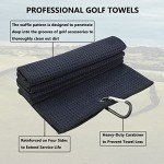 LUSTEMBER 3 Pack Large Golf Towels, 16" x 24" Tri-Fold Portable Microfiber Fabric Waffle Pattern Golf Towel for Golf Bag with Carabiner Clip to Quickly Remove Sand, Mud, Dirt and Sweat