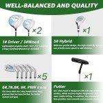 XDriveMax 10 Pieces Complete Mens Womens Golf Clubs Set Right Hand for Men Women Includes Stand Bag with Rain Hood, 1#Driver 3#Wood #5 Hybrid,with 3 Head Covers, 6# 7# 8# 9# PW# Irons and Putter