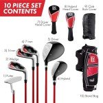 PGA Tour G1 Series Kids Red Golf Club Set with 6 Clubs, Stand Golf Bag & 10 Total Pcs | Golf Clubs and Sets for Heights 4'1" - 4'8" | Complete Golf Club Sets | Young Men & Women Golf Clubs Ages 5-8