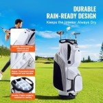 VEVOR Golf Cart Bag with 14 Way Organizer Divider Top, Premium Cart Bag with Stand, Durable Golf Bags with Handles & Dust Cover & Detachable Dual Strap for Men & Women (White, 10 Pockets)