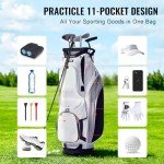 VEVOR Golf Cart Bag with 14 Way Organizer Divider Top, Premium Cart Bag with Stand, Durable Golf Bags with Handles & Dust Cover & Detachable Dual Strap for Men & Women (White, 10 Pockets)