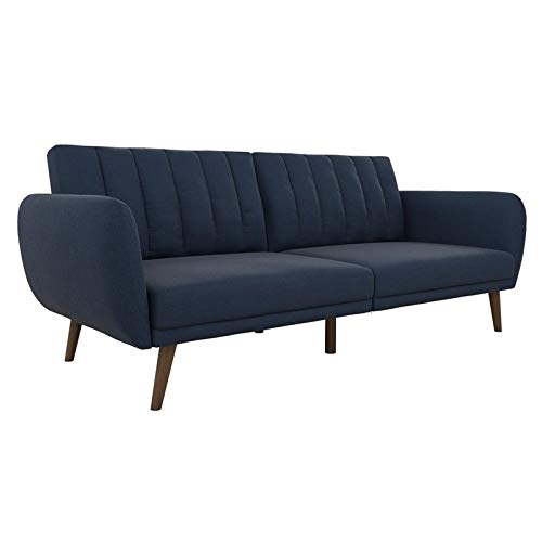 Blue Linen Sofa Bed with Wooden Legs