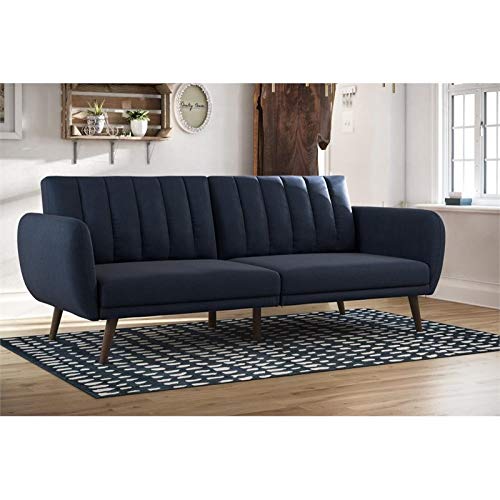 Blue Linen Sofa Bed with Wooden Legs