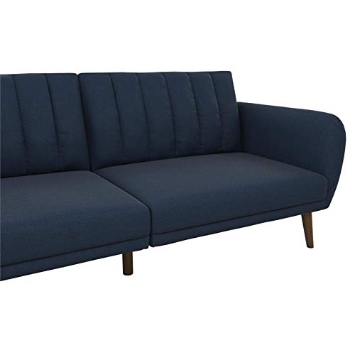 Blue Linen Sofa Bed with Wooden Legs