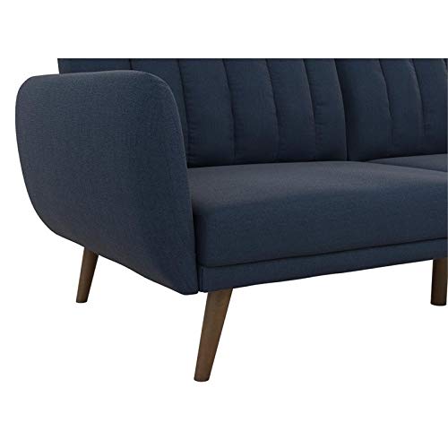 Blue Linen Sofa Bed with Wooden Legs