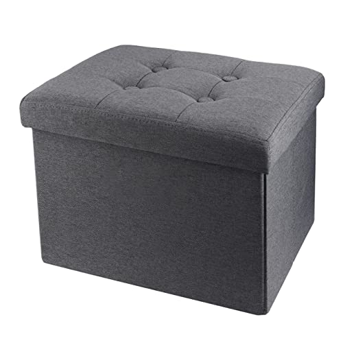 Grey Linen Ottoman Cube with Folding Top