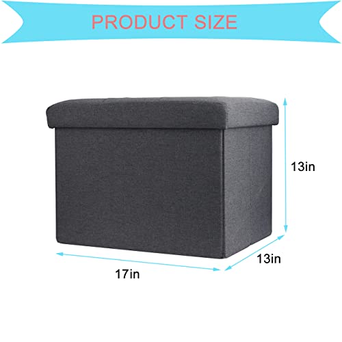 Grey Linen Ottoman Cube with Folding Top
