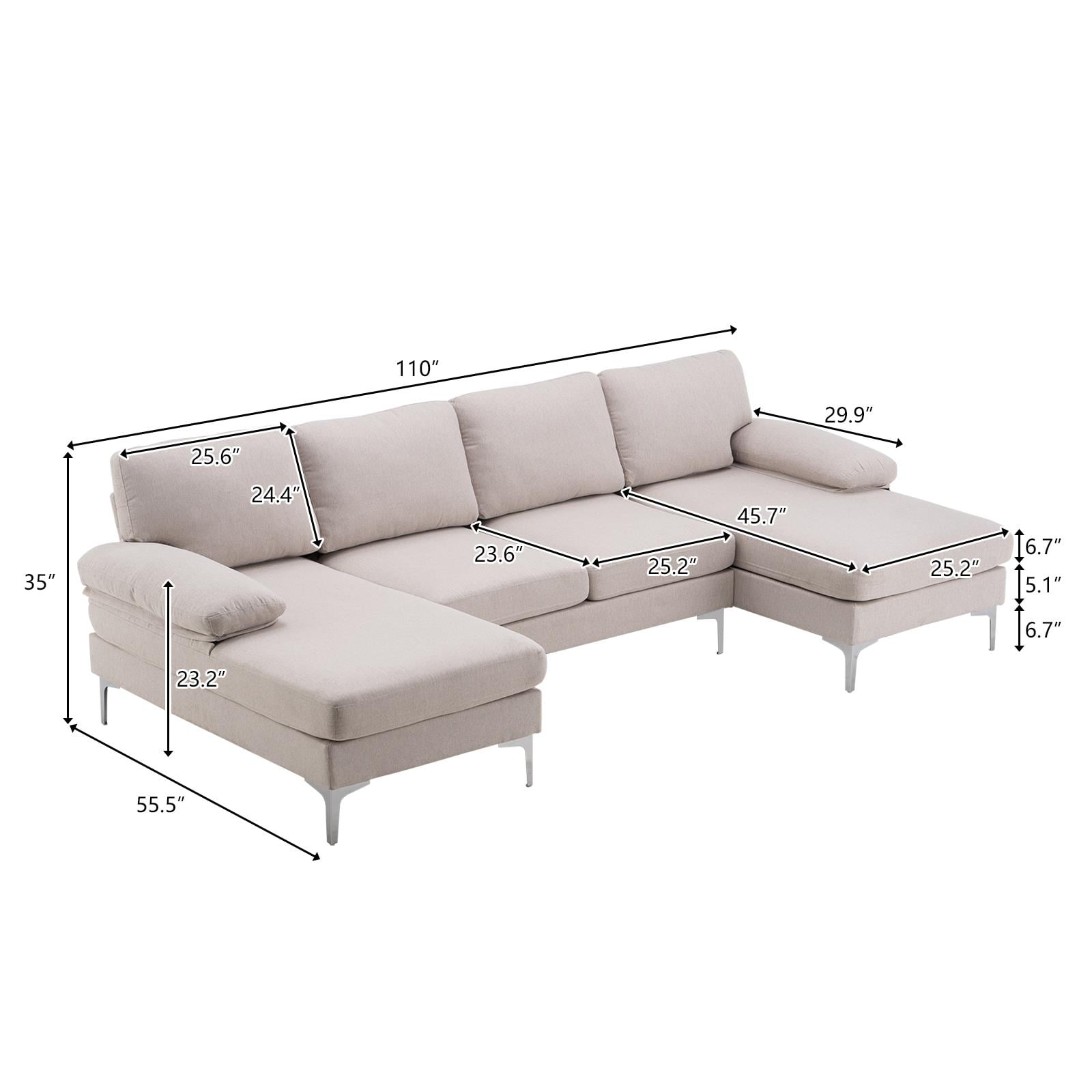 Beige U-Shaped Sectional Sofa with Reversible Chaise