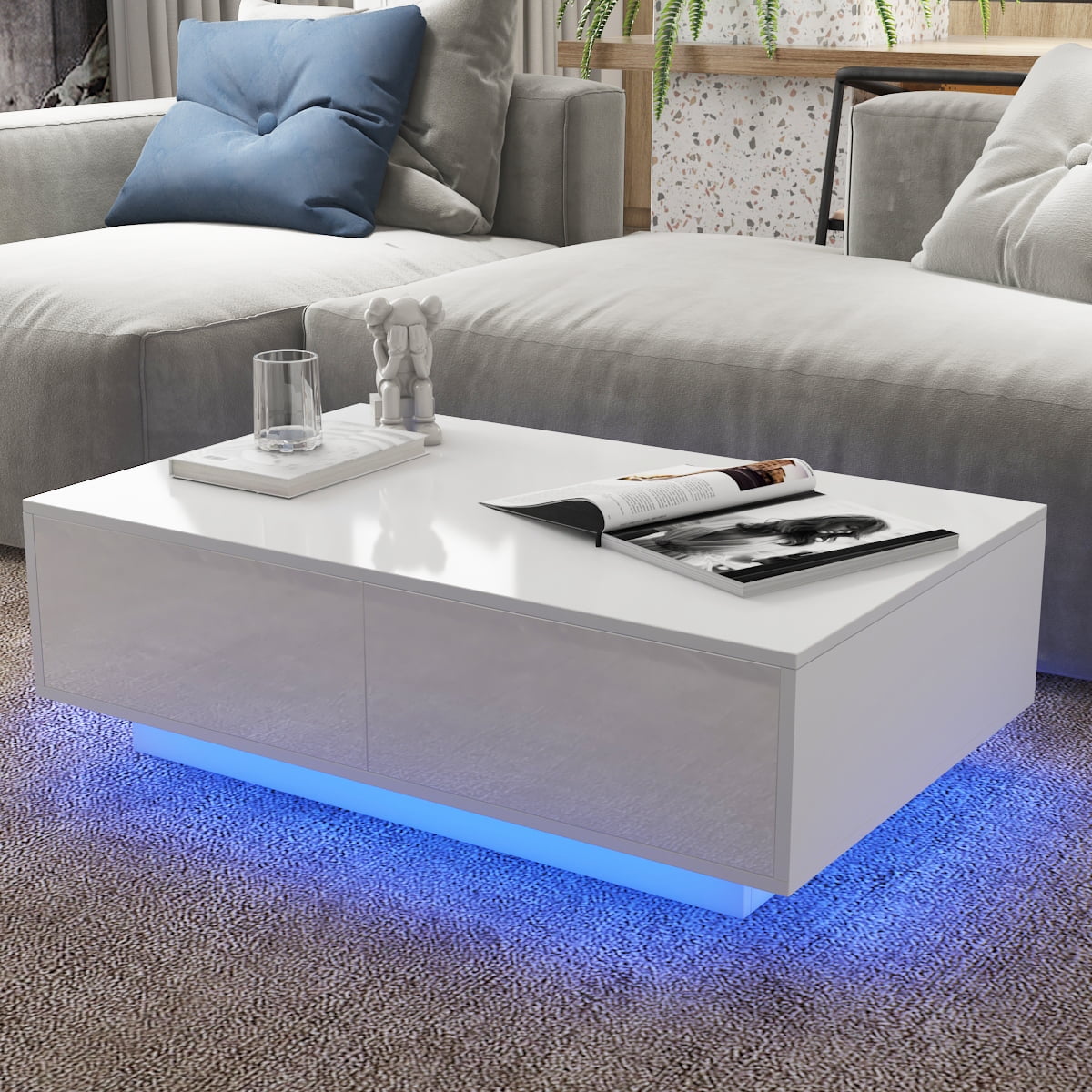 White Gloss LED Coffee Table with Drawers