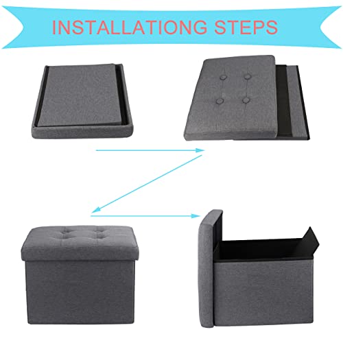 Grey Linen Ottoman Cube with Folding Top