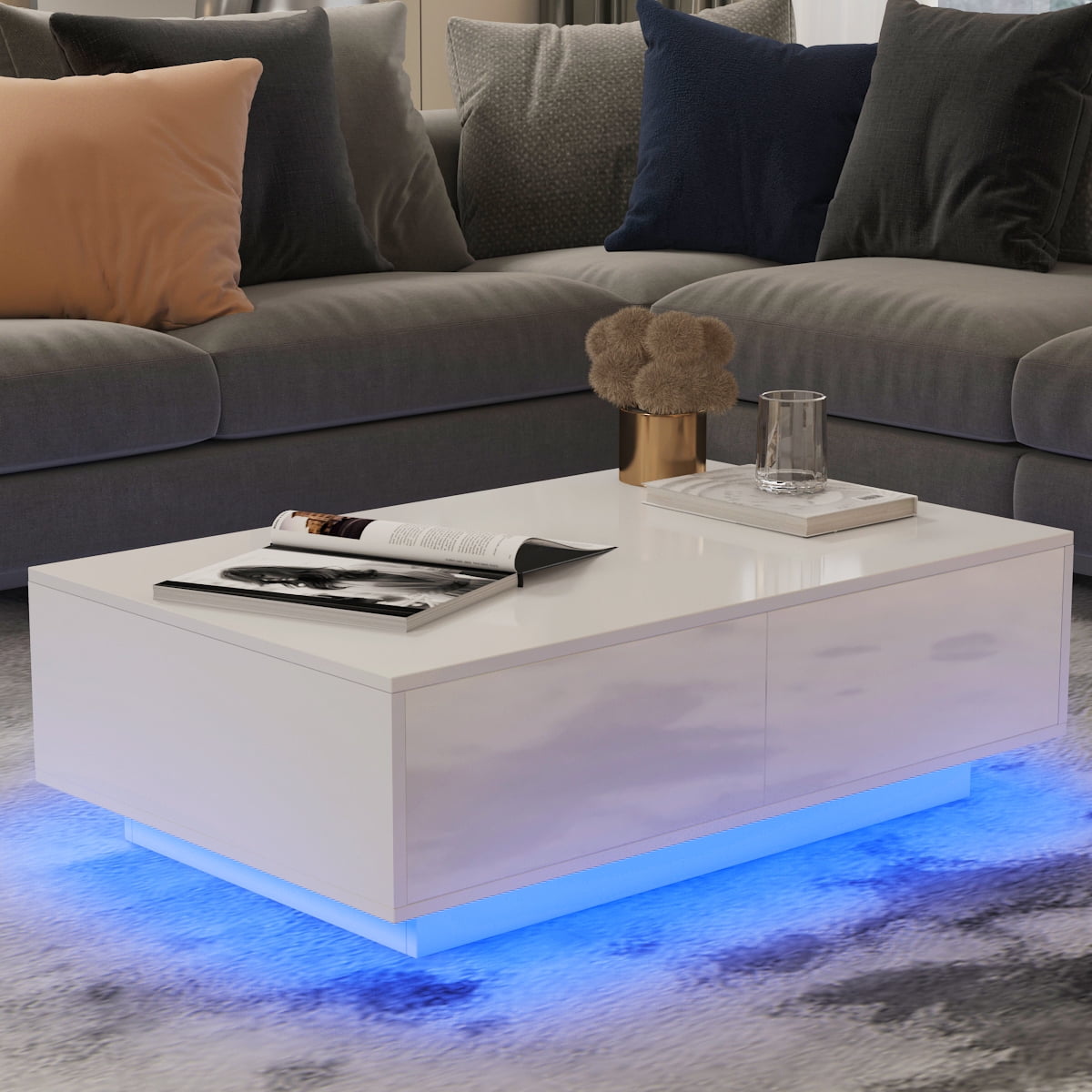 White Gloss LED Coffee Table with Drawers