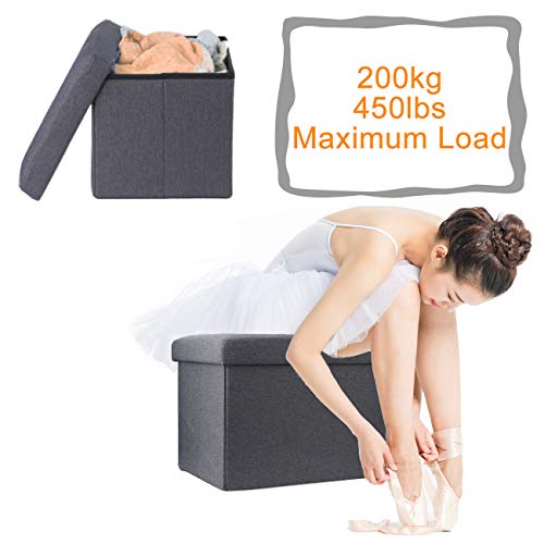 Grey Linen Ottoman Cube with Folding Top