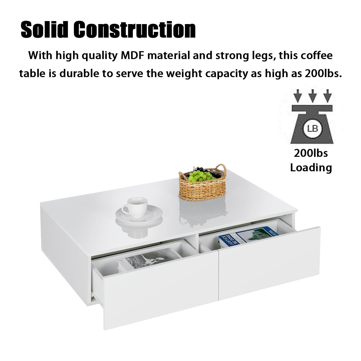 White Gloss LED Coffee Table with Drawers