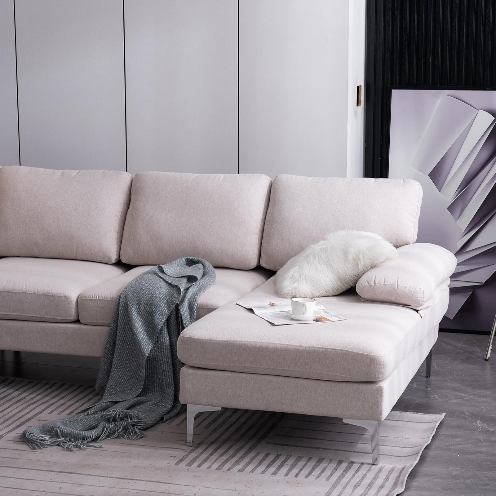 Beige U-Shaped Sectional Sofa with Reversible Chaise