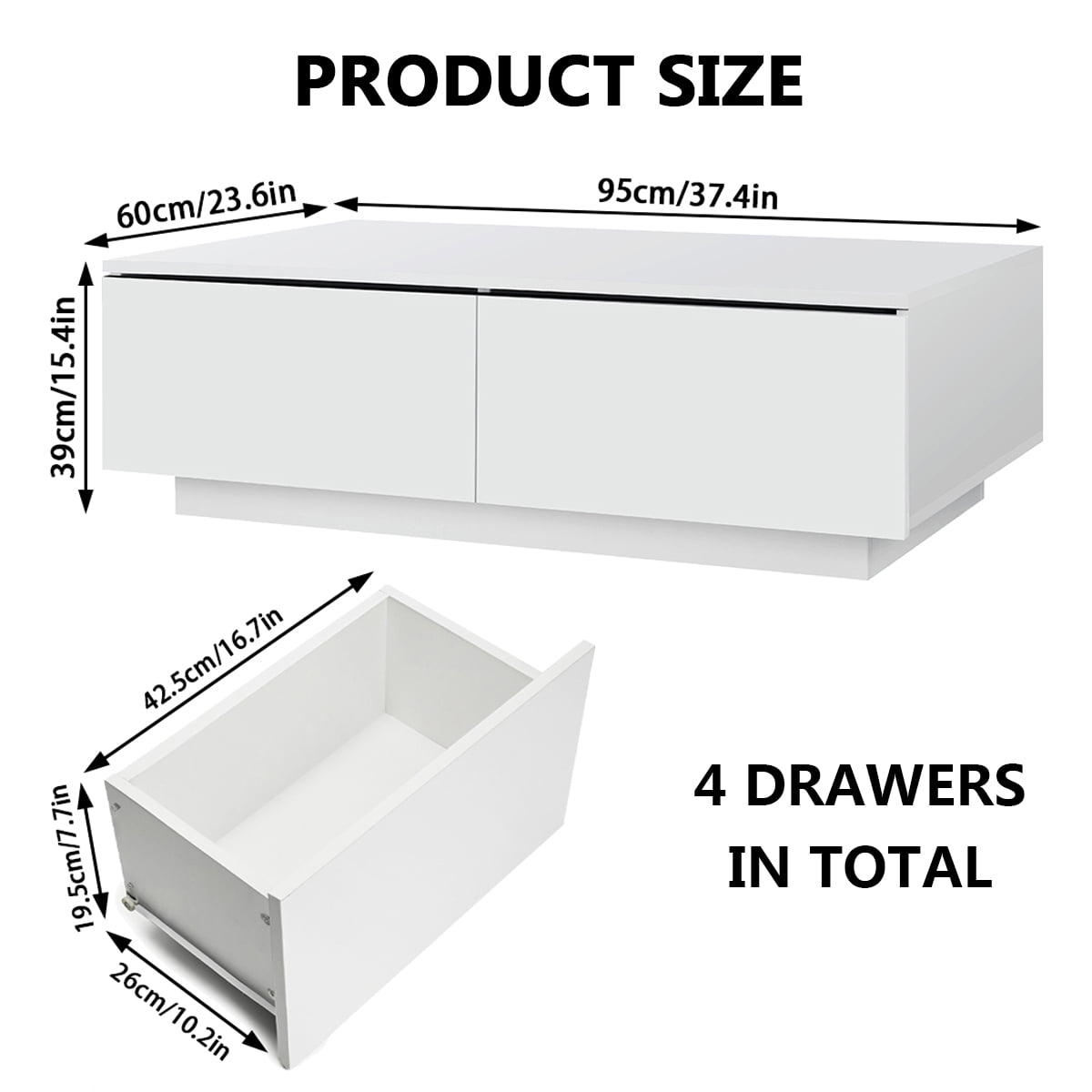 White Gloss LED Coffee Table with Drawers