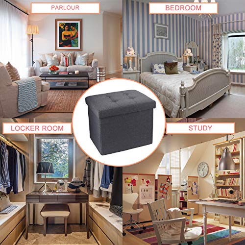 Grey Linen Ottoman Cube with Folding Top