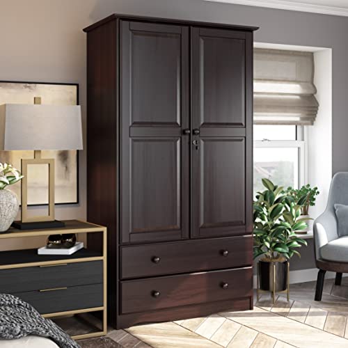 Solid wood wardrobe with lock and drawers