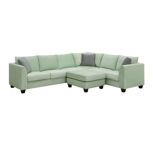 Green Modular Sectional Sofa with Ottoman, 7 Seats