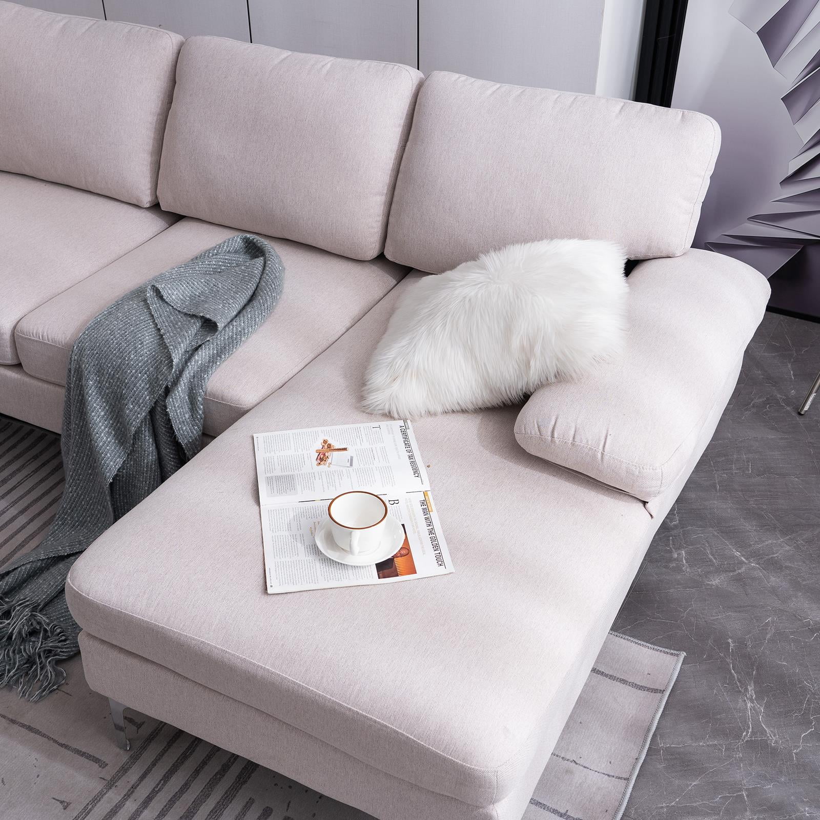 Beige U-Shaped Sectional Sofa with Reversible Chaise