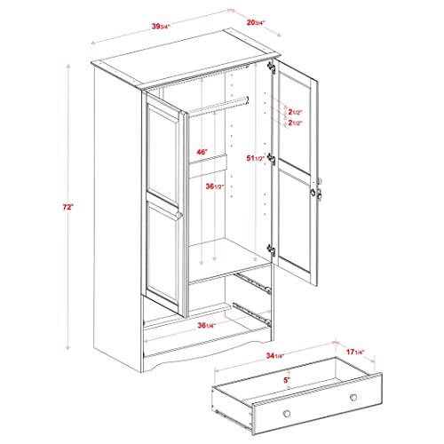 Solid wood wardrobe with lock and drawers