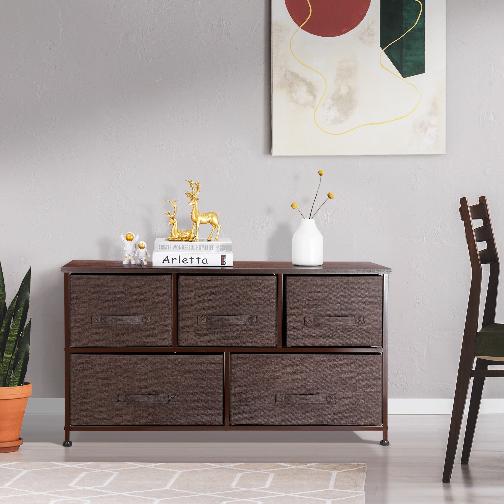 Modern 5-Drawer Fabric Dresser Chest