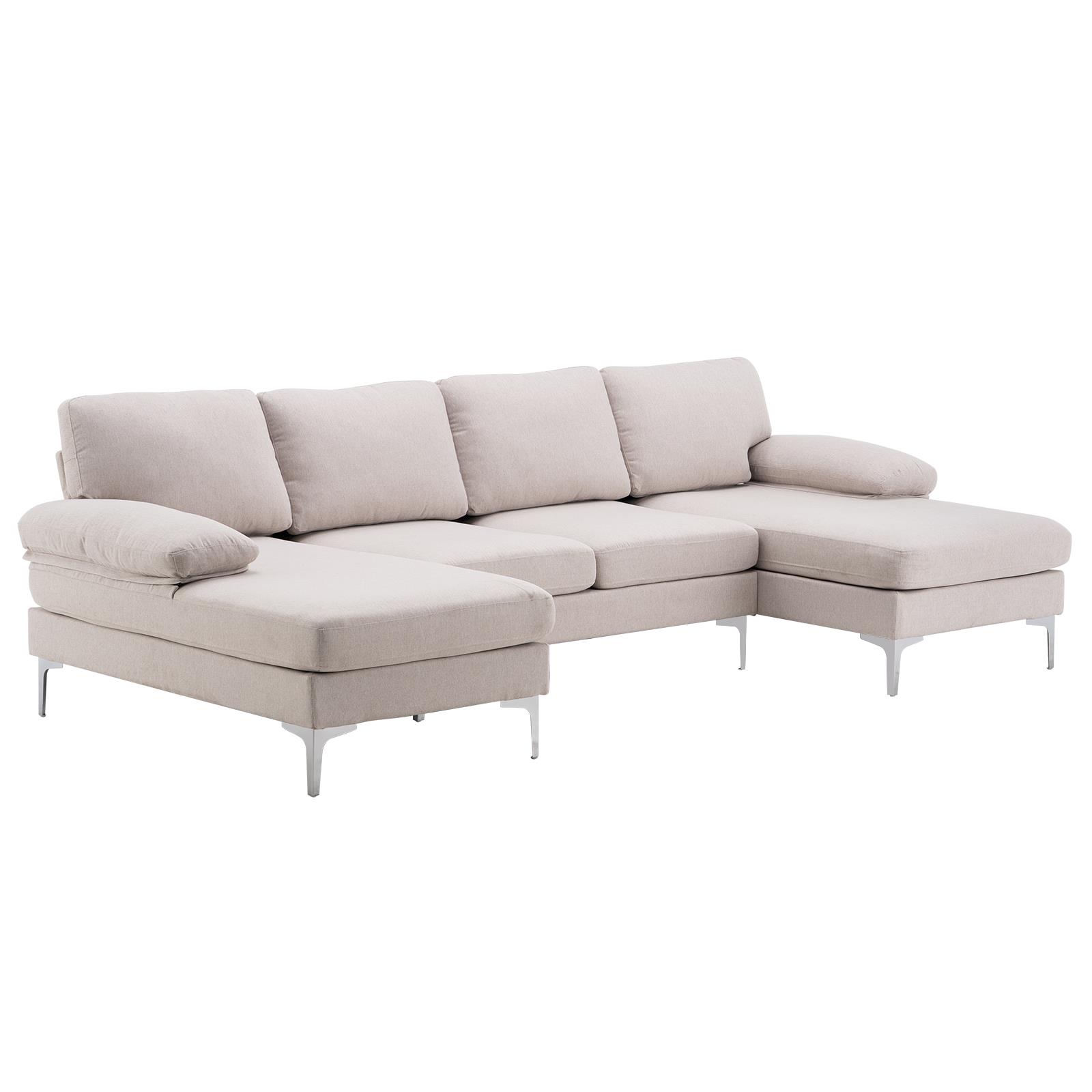 Beige U-Shaped Sectional Sofa with Reversible Chaise