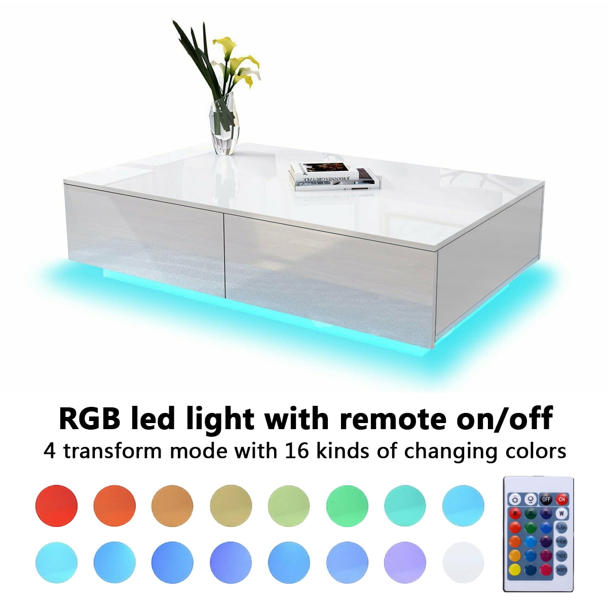 White Gloss LED Coffee Table with Drawers