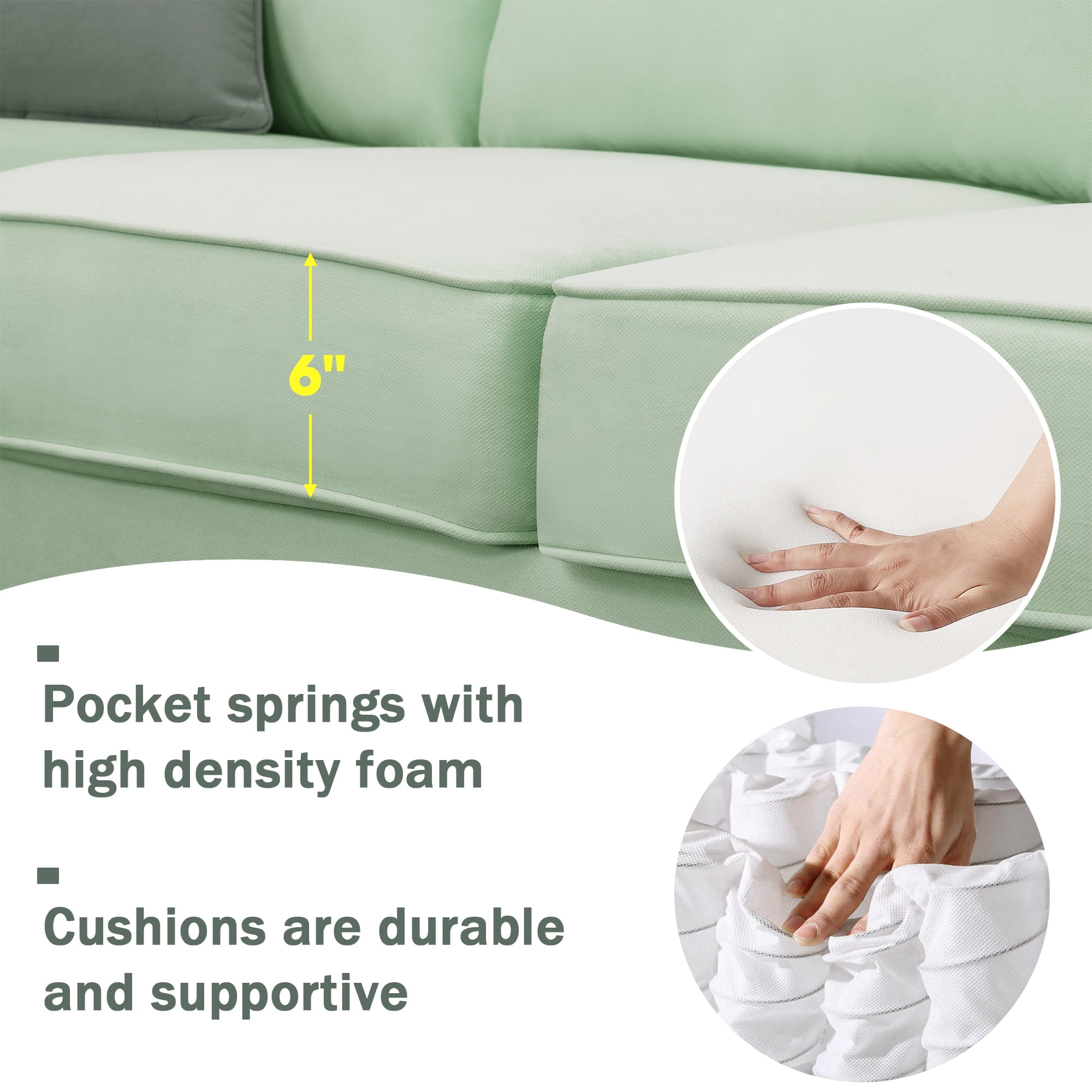 Green Modular Sectional Sofa with Ottoman, 7 Seats